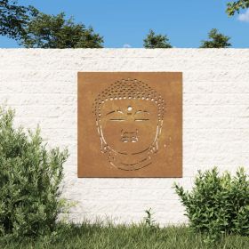 Patio Wall Decoration 21.7"x21.7" Corten Steel Buddha Head Design