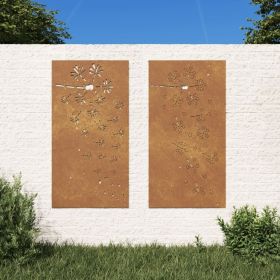 Patio Wall Decorations 2pcs 41.3"x21.7" Corten Steel Flower Design