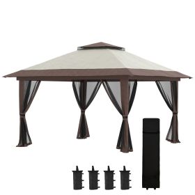 Outsunny 13' x 13' Pop Up Gazebo with Netting, Instant Canopy Tent Shelter with 2-Tier Roof, Wheeled Carry Bag, Water/Sand Bags for Outdoor, Gard