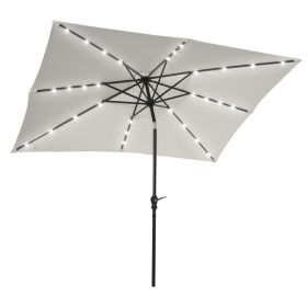 Outsunny 9' x 7' Solar Umbrella, LED Lighted Patio Umbrella for Table or Base with Tilt & Crank, Outdoor Umbrella for Garden, Deck, Backyard, Poo