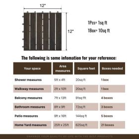 30 PCS Interlocking Deck Tiles Striped Pattern, 12" x 12" Dark Brown Square Acacia Hardwood Outdoor Flooring for Patio, Bancony, Pool Side